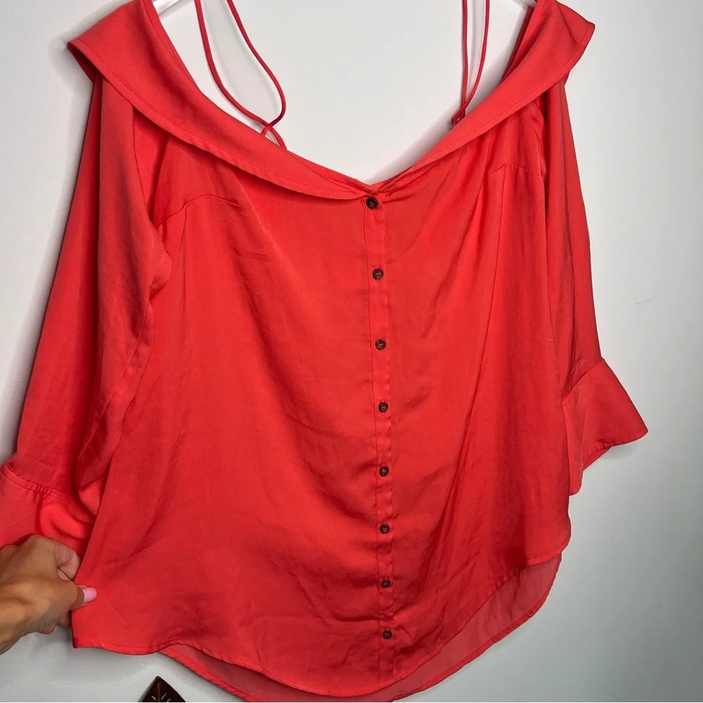 FREE PEOPLE Womens Coral Off Shoulder‎ Bell Sleeve Casual Top H13